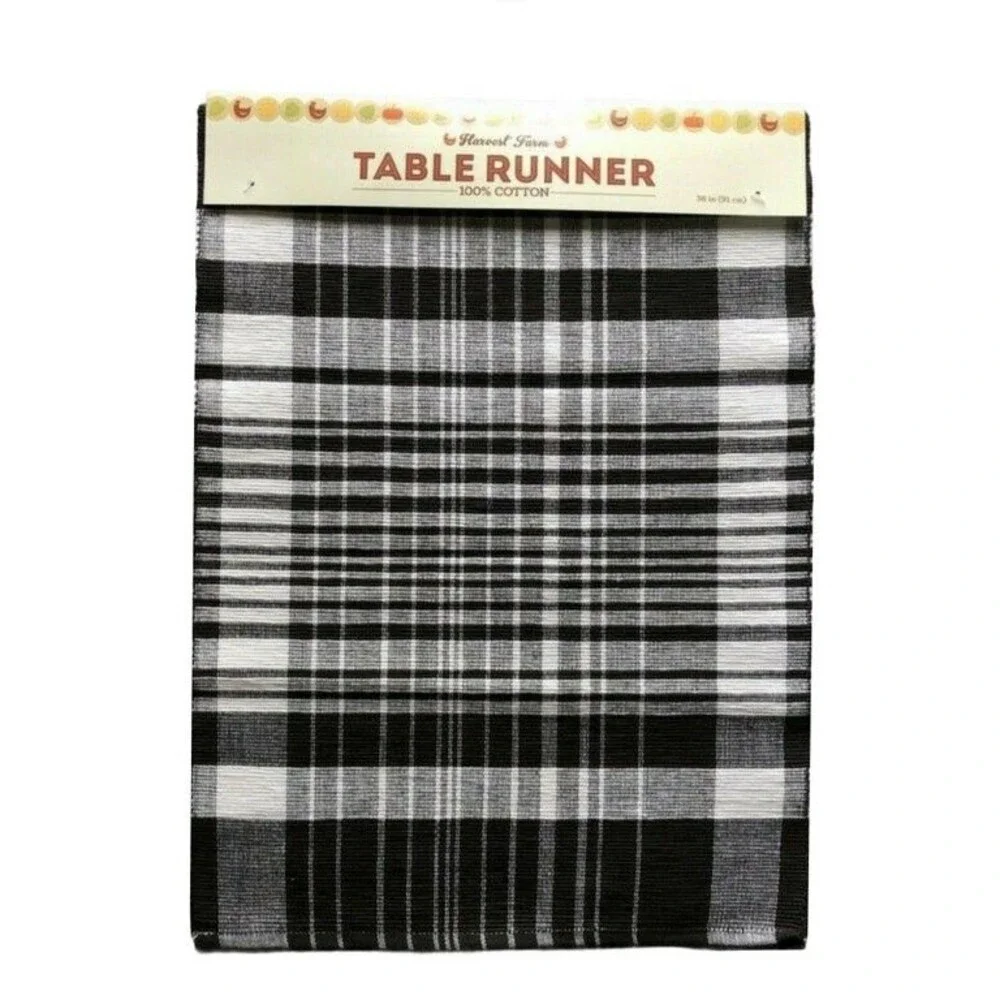 Nantucket Plaid Table Runner 14x36 Black White Cabin Lodge Country Decor Rustic
